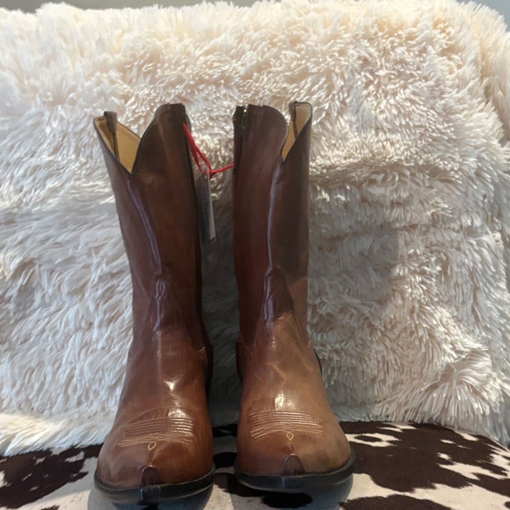 Tres Outlaws handmade brown italian calf Leather Cowboy Boots NIB 9 1/2D